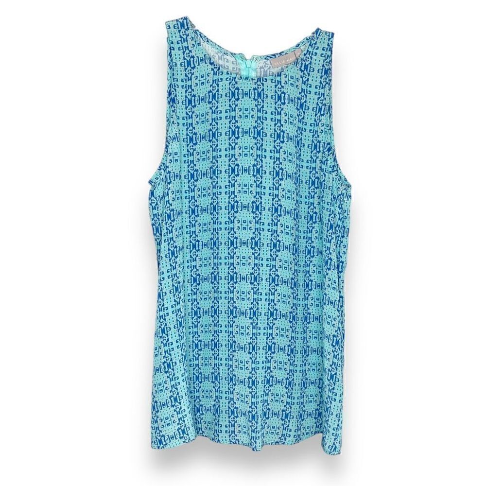 Ellie Kai Jasmine Top Blue Silk Geometric Print Sleeveless Blouse Women’s Size 0